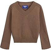 Aelfric Eden Cropped Sweater for Women V-Neck Flare Sleeve Crop Sweater Oversized Pullover Jumper Knit Tops