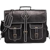 Vintage Leather Laptop Bag for Men Full Grain Large Leather Messenger bag for men 18 inches with rustic look Brown briefcase (Black)