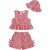 SODLON Baby Girl Clothes Infant Toddler Summer Outfits Clothing Sleeveless Ruffle Tank Top Shorts Sets with Hat for Girls