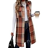 ZILIN Long Flannel Plaid Vest for Women Button Down Sleeveless Shacket Shirt Jacket with Pockets