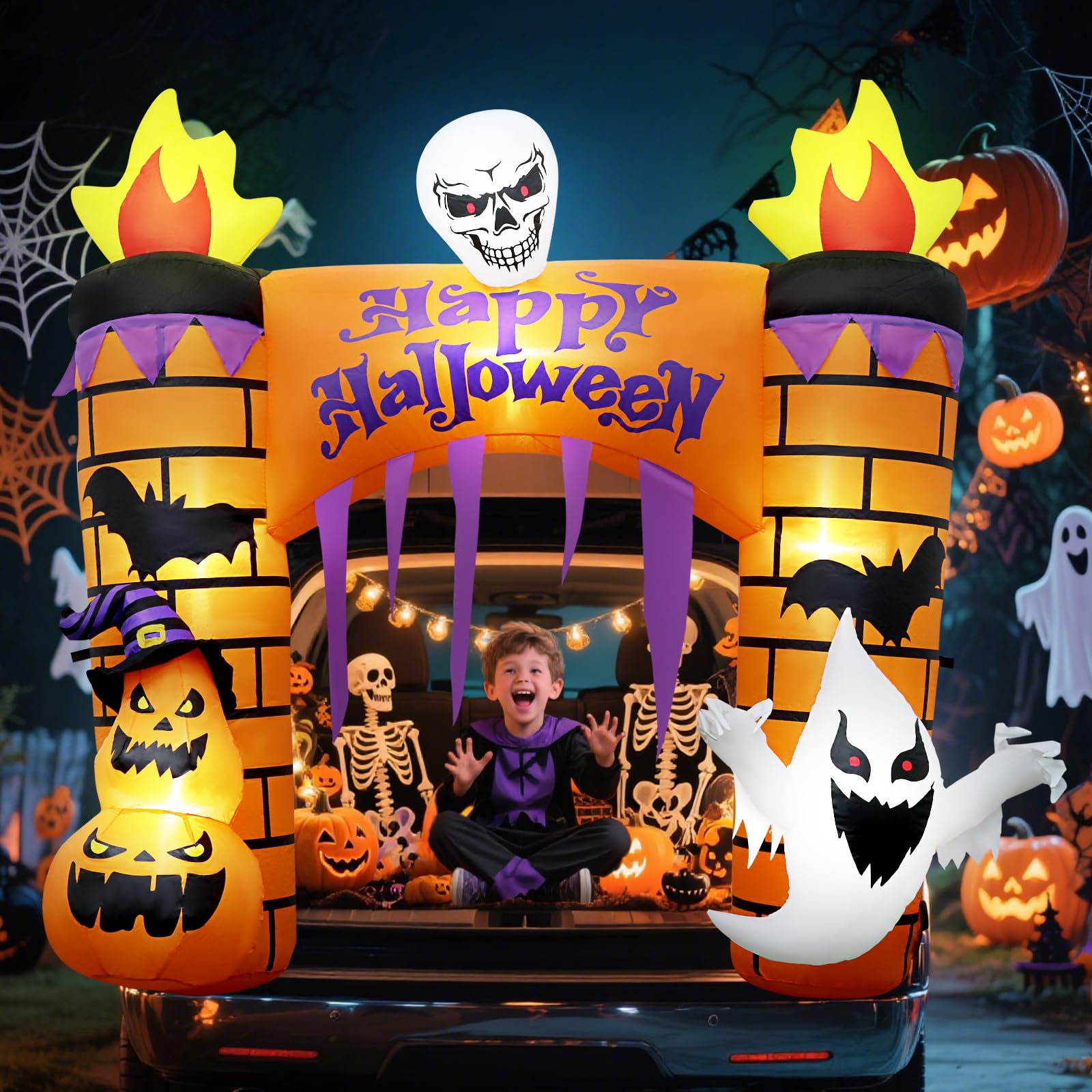 Photo 1 of 5.2FT Halloween Inflatables, Trunk or Treat Car Decorations Kit, Blow Up Archway with Dual Plug (Car & Home) Build-in 6 LEDs for Halloween SUV Vehicle & Indoor Outdoor Trick or Treat Party Décor