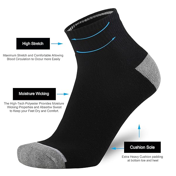 ONKE COTTON LOW CUT QUARTER SOCKS FOR MEN ATHLETIC SPORT WORK WITH THICK CUSHION MOISTURE CONTROL ANTI BLISTERS SWEAT WICKING(BLACK XL)