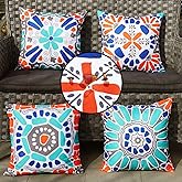 ONWAY Outdoor Waterproof Pillow Covers 18x18 Set of 4 Floral Boho Decorative Throw Cushion Cover Farmhouse Pillows for Bench Couch Patio Furniture
