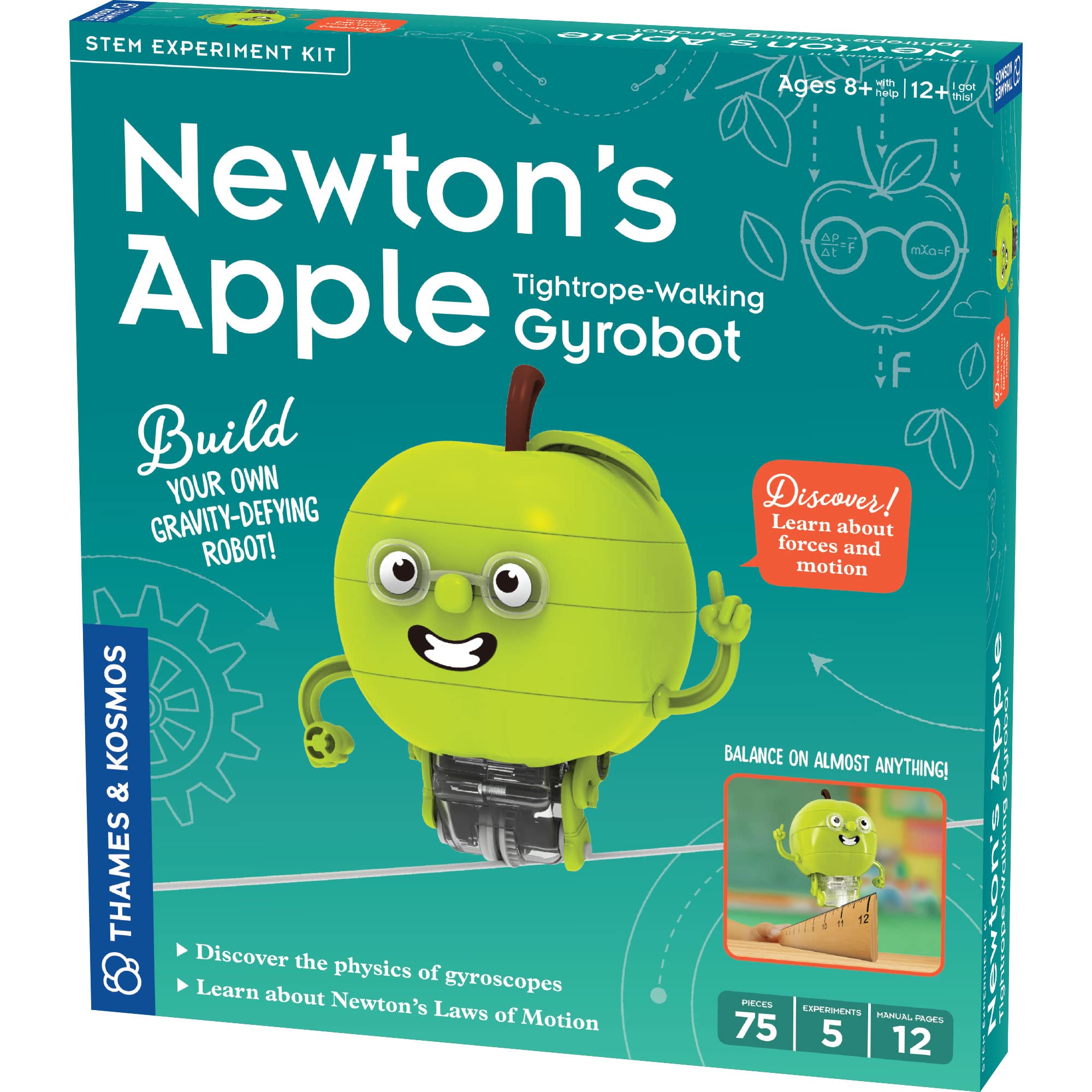 Thames & Kosmos Newton's Apple Tightrope-Walking Gyrobot, Teens and Kids Science Kit, Learning Resources for Physics Concepts, STEM Toys for Science Experiments, Age 8+ with Help & Age 12+ Alone