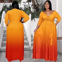 Runwind Plus Size Dress for Women 3/4 Sleeve V Neck