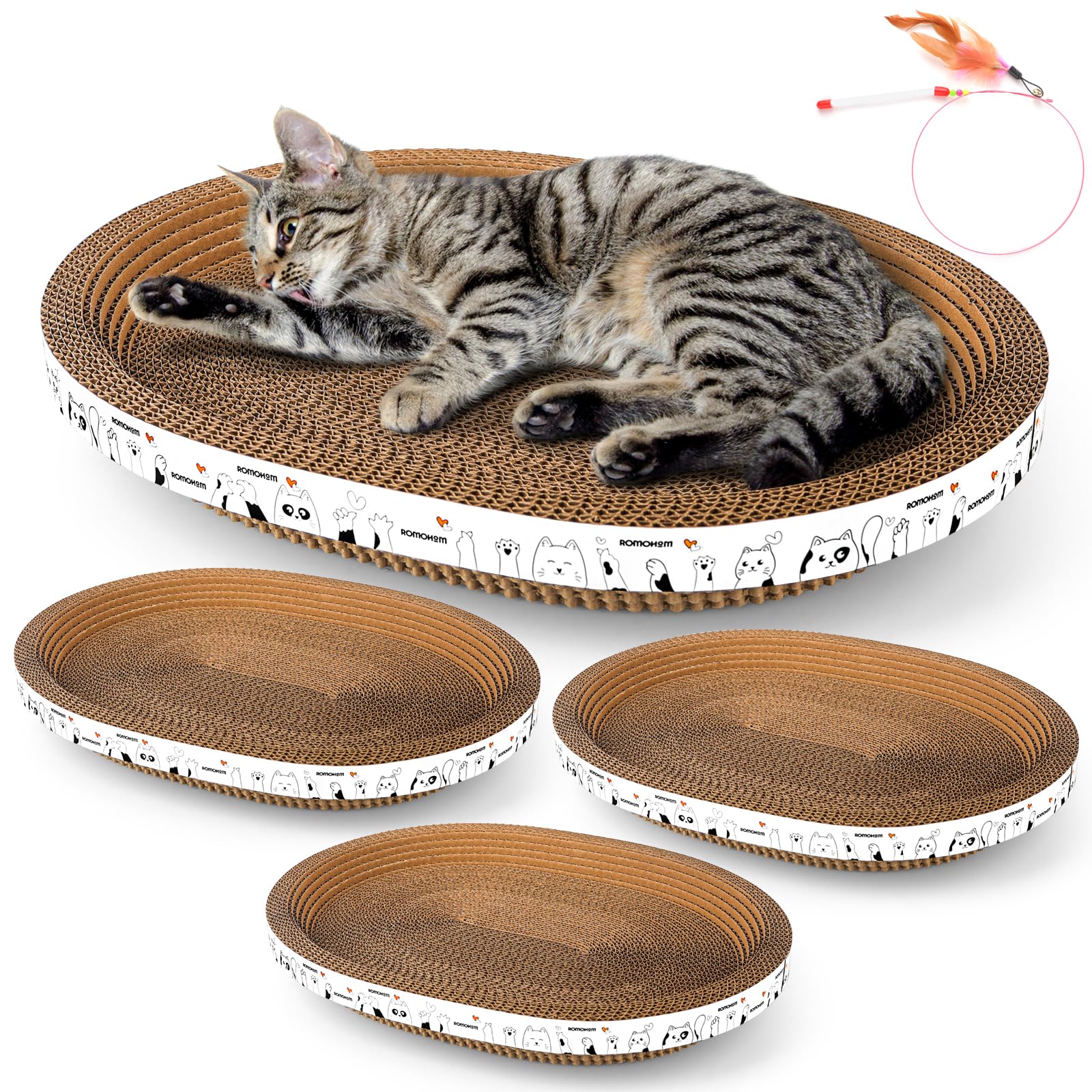 Photo 1 of 3 Pack Large Oval Cat Scratcher Bed Scratch Pad Board Lounge Couch Cats Bowl Shaped Scratching Post Nest for Cats Grinding Claw Cat Scratcher Cardboard Furniture Protector 17.3" x 14" x 2.36"