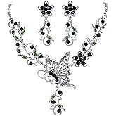EleQueen Women's Austrian Crystal Butterfly Flower Leaf Necklace Earrings Set