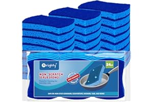 Orighty Non-Scratch Cellulose Scrub Sponges 24 Pack, Kitchen Sponges for Kitchen, Bathroom, and Household, Dual Side Sponge for Dishes, Non-Scratch Sponge Safe on Non-Stick Cookware, Car and More