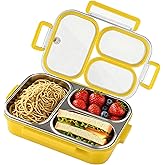 Eechen Charm Stainless Steel Lunch Box for Kids, 3-Compartment Bento Box with Lid | Leakproof, Eco-Friendly Metal Food Container for School, Work, Picnic | Easy to Clean & Microwave Safe (Yellow)
