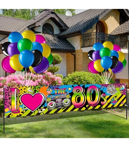 DPKOW Back To The 80's Banner For 80s Party Decoration Neon Birthday