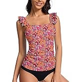 Soneven Women's Swim Shirt UPF 50+ Ruffle Sleeve Rash Guard UV Sun Protection Swimsuit Top Bathing Suit No Bottom