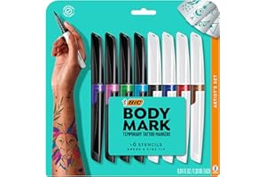 BODYMARK Temporary Tattoo Markers, 8-Count Artist's Set, Mixed Brush Tips, Assorted Colors, Skin-Safe & Cosmetic Quality, Cruelty-Free, Long Lasting, Stencils Included