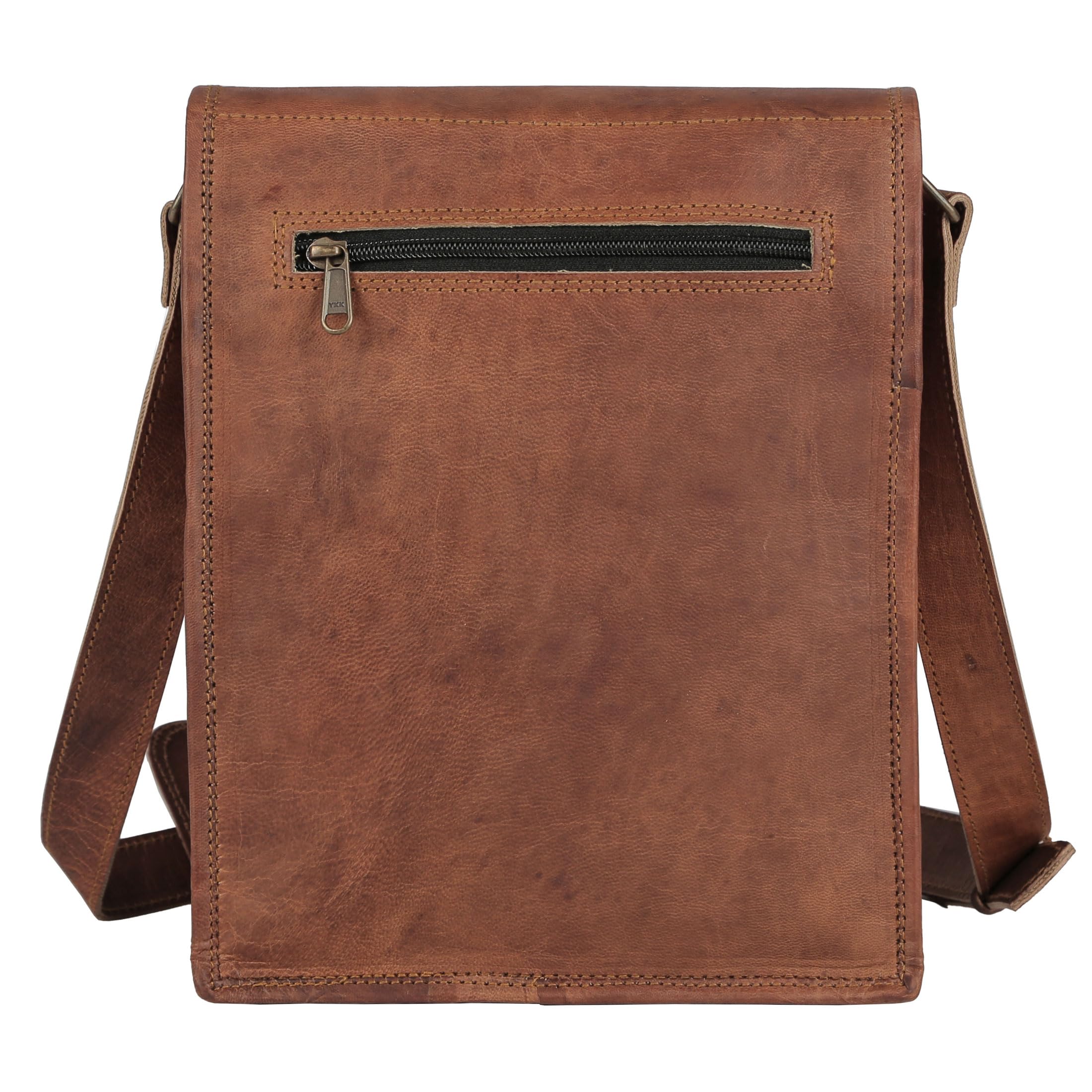 Leather crossbody bag messenger satchel tablet bag 11 inches for men and women (Brown)