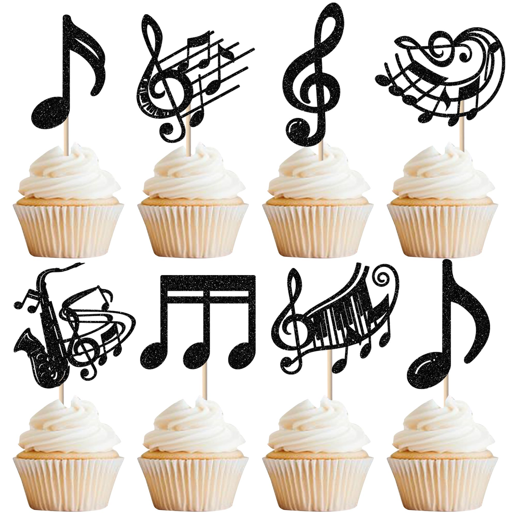 SYKYCTCY 24 Pack Music Notes Cupcake Toppers Glitter Guitar Rock Cupcake Picks Vinyl Record Cake Decorations for Roll Music Theme Baby Shower Kids Birthday Party Cake Decorations Supplies