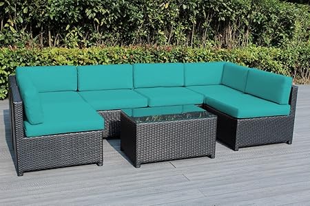 Ohana Mezzo 7 Piece Outdoor Wicker Patio Furniture Sectional Conversation Set Aqua Blue Amazon Co Uk Garden Outdoors