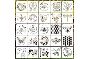 EAGEUS 6 Inch Bee Stencils Reusable Honeycomb Honey Stencils for Painting on Wood, 25 Pieces Bee Stencil DIY Craft Template for Painting on Furniture, Canvas, Wall, Home Decor(Bee)
