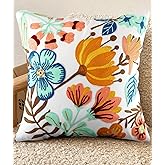 Kokaaee Embroidered Throw Pillow Cover - 18x18 Decorative Pillow Cover with Zipper Aesthetic Cute Design Boho Spring Summer Cozy Throw Pillowcase for Living Room Couch Sofa Bed, Elegant Flowers