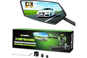 RBRL Bike Mirror, 3D Adjustable Arm for Extended Reach, Aluminum Alloy Anti-shake Bicycle Rearview Mirrors, 360° Panoramic Rearview, Wide Angle Shatterproof & Foldable E-bike Mirror(left)