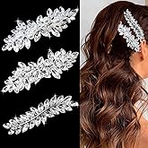 3 Pieces Rhinestone Bridal Hair Clips Leaf Wedding Hair Pins Crystal Bobby Pins Silver Hairpin Jewelry Barrette for Brides Bridesmaids Flower Girls