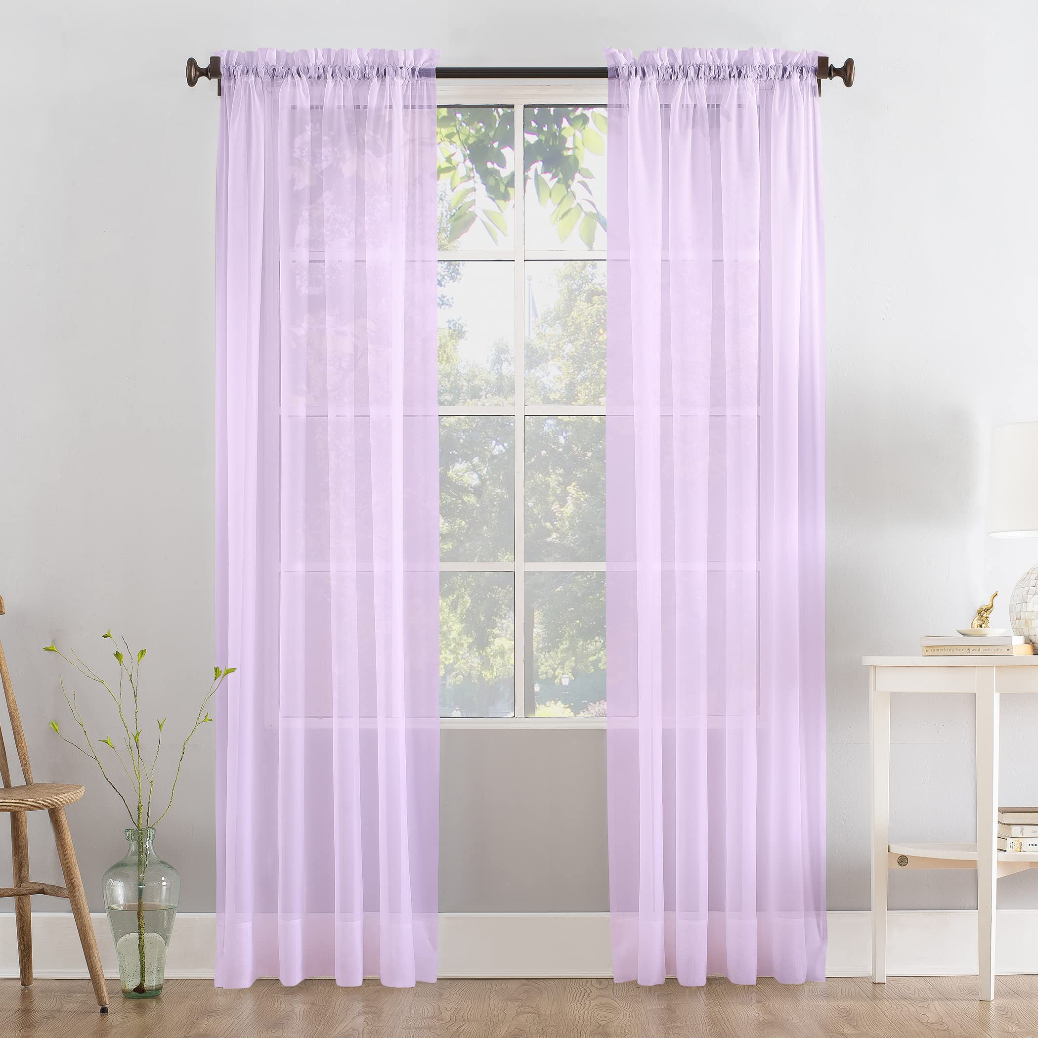 Megachest a pair of slot top voile curtains (Lilac, 56" wideX90 drop 2 Panels)