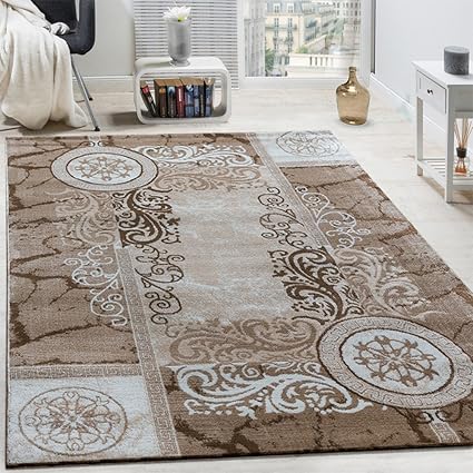 Paco Home Designer Teppich Modern Meliert Floral mit Versace Muster Kreise Beige Creme, Grösse:160x220 cm