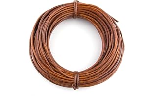 Xsotica-Round Leather Cord - 3.0 MM Round Leather Cords 3MM (Distressed Light Brown, 3 Meter (3 Yard))