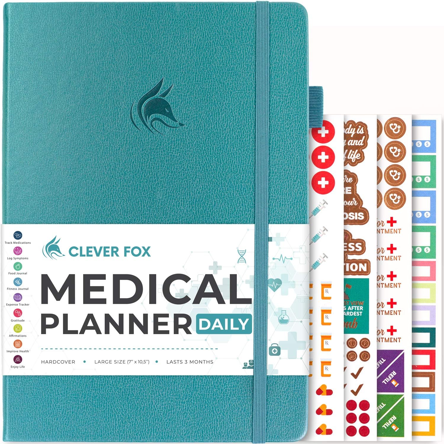 Clever Fox Medical Planner Daily – Medical Notebook, Health Diary, Wellness Journal & Logbook to Track Health – Self-Care Medical Journal – 3 Months, Undated, 18 x 26cm, Hardcover (Aquamarine)