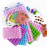 Gummy Bear Molds Silicone 32PCS, Non-Stick Chocolate Candy Mold 18 Shapes for 327 Candies, with 4 Droppers, Clean Brush, Stor