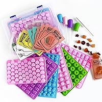 Gummy Molds Bear Candy Silicone 32PCS SET, 18 Shapes for 327 Candies, With 4 Droppers, Clean Brush, Storage Box, 20 Bags, Inc