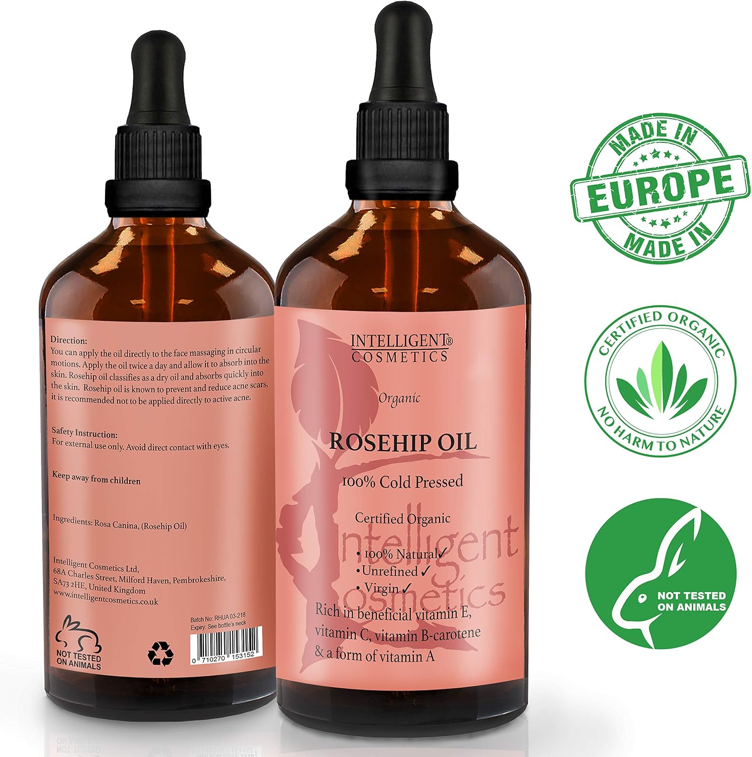 Rosehip Oil 100% Cold Pressed Pure Certified Organic Oil 100ml Best Known Facial Oil with Vitamin E, Vitamin C - Image 3