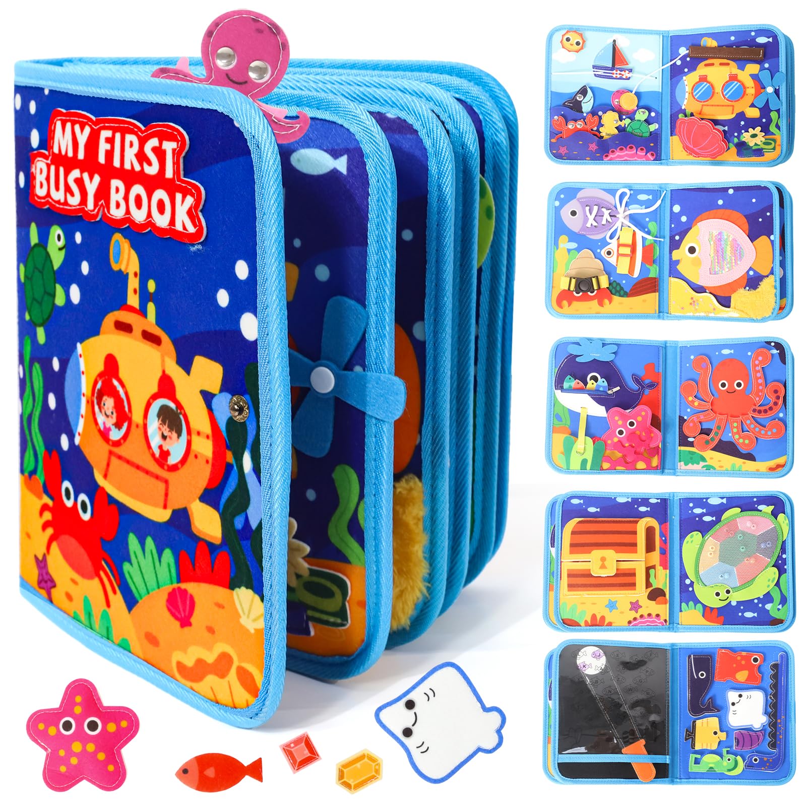 LZDMY Baby Montessori Busy Book for 2 3 Year Olds Boys Girls, Toddlers Educational Sensory Activity Books, Ocean Book Busy Board, Babies Birthday Gifts