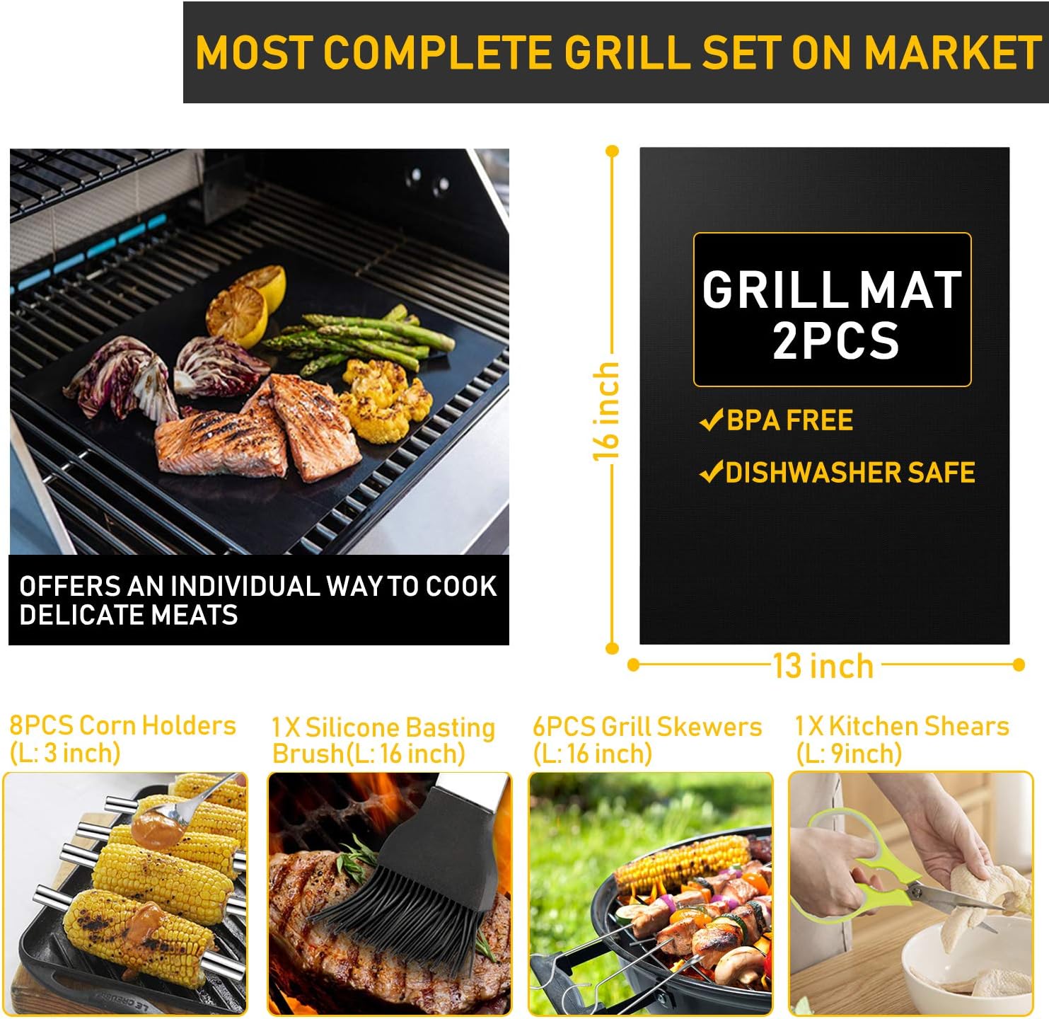 34PCS BBQ Grill Accessories Tools Set, Stainless Steel Grilling Tools with Carry Bag, Thermometer, Grill Mats for Camping/Backyard Barbecue, Grill Tools Set for Men Women : Garden & Outdoor