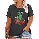 Plus Size Christmas Shirts for Women Merry and Bright Christmas Shirt Believe Christmas Graphic Short Sleeve Tee Tops