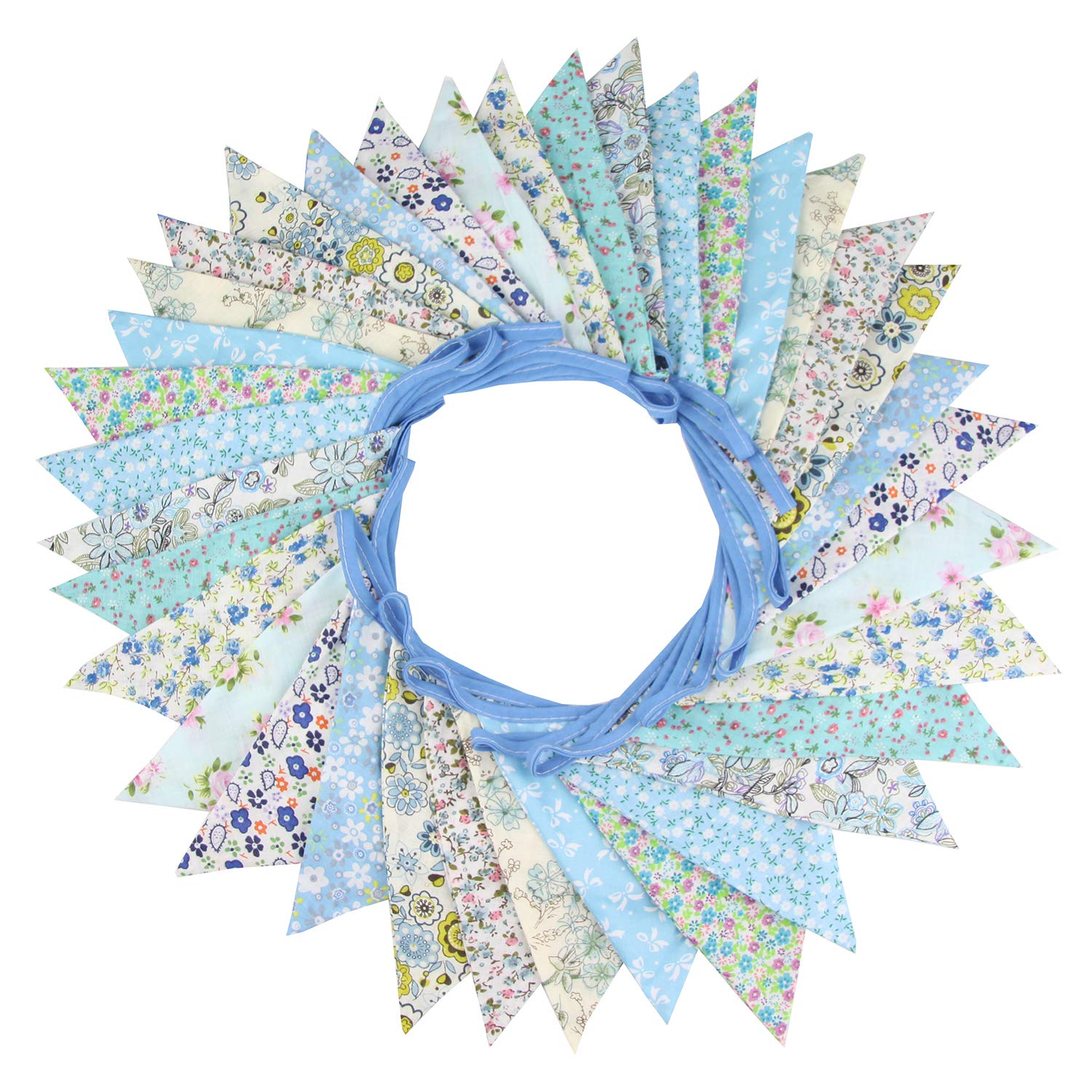 Photo 1 of 10M/32Ft Triangle Bunting Banner, 36 Pcs Cotton Fabric Flags Pennant Garlands for Birthday Party, Wedding, Baby Shower, Outdoor and Home Decorations (Blue)