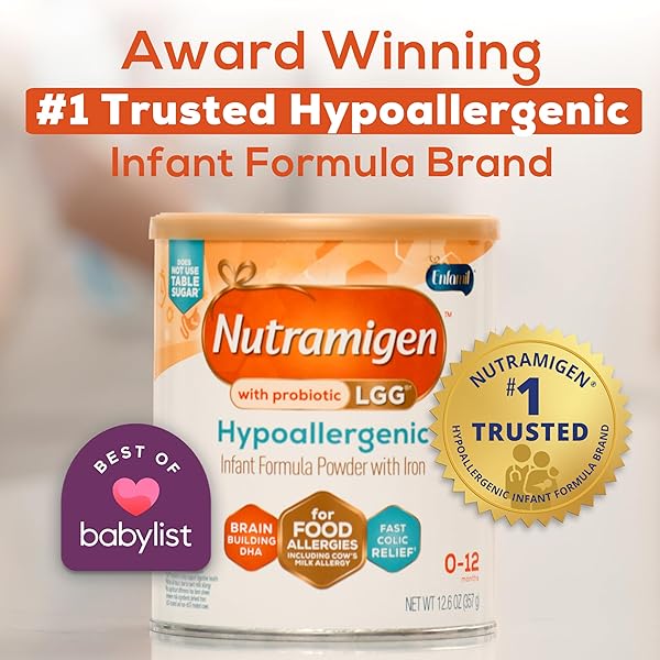 ENFAMIL NUTRAMIGEN HYPOALLERGENIC BABY FORMULA WITH IRON, LACTOSE FREE, COLIC RELIEF FROM COW’S MILK ALLERGY STARTS IN 24 HOURS, BRAIN BUILDING DHA, PROBIOTIC LGG FOR IMMUNE SUPPORT, 12.6 OZ CAN