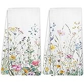 Yorhifa Spring Summer Floral Kitchen Towels, Wildflower Hand Tea Towels for Bathroom Decor, Wildflower Farmhouse Decor, Cottagecore Country Farmhouse Kitchen Towel for Bathroom, 16X24inch