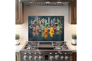 DAIFURONGE Spice Tempered Glass Backsplash For Kitchen Behind Stove,Stove Backsplash Top Cover,Easy to Clean Glass Splashback, Sink Cover Splash Guard,Home Kitchen Wall Decor (27.56"x19.69"(70x50cm))