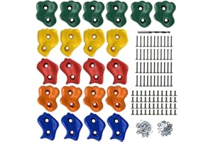 SAFE KIDZ 22 Assorted Deluxe Rock Climbing Holds for Kids - Outdoor Climbing Stones Kit with 44 Swing Safe Fasteners + Drill Bit Easy to Install on Lumber from 3/4" to 1.25" Thick, by Pro-Hold