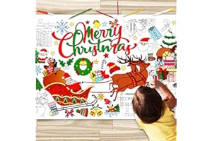 JUNQIU US JUNQIU Christmas Coloring Tablecloth for Kids, 72 x 31Inches Giant Coloring Poster Banner - Christmas Crafts, Activities for Kids, Paper Color Tablecloths