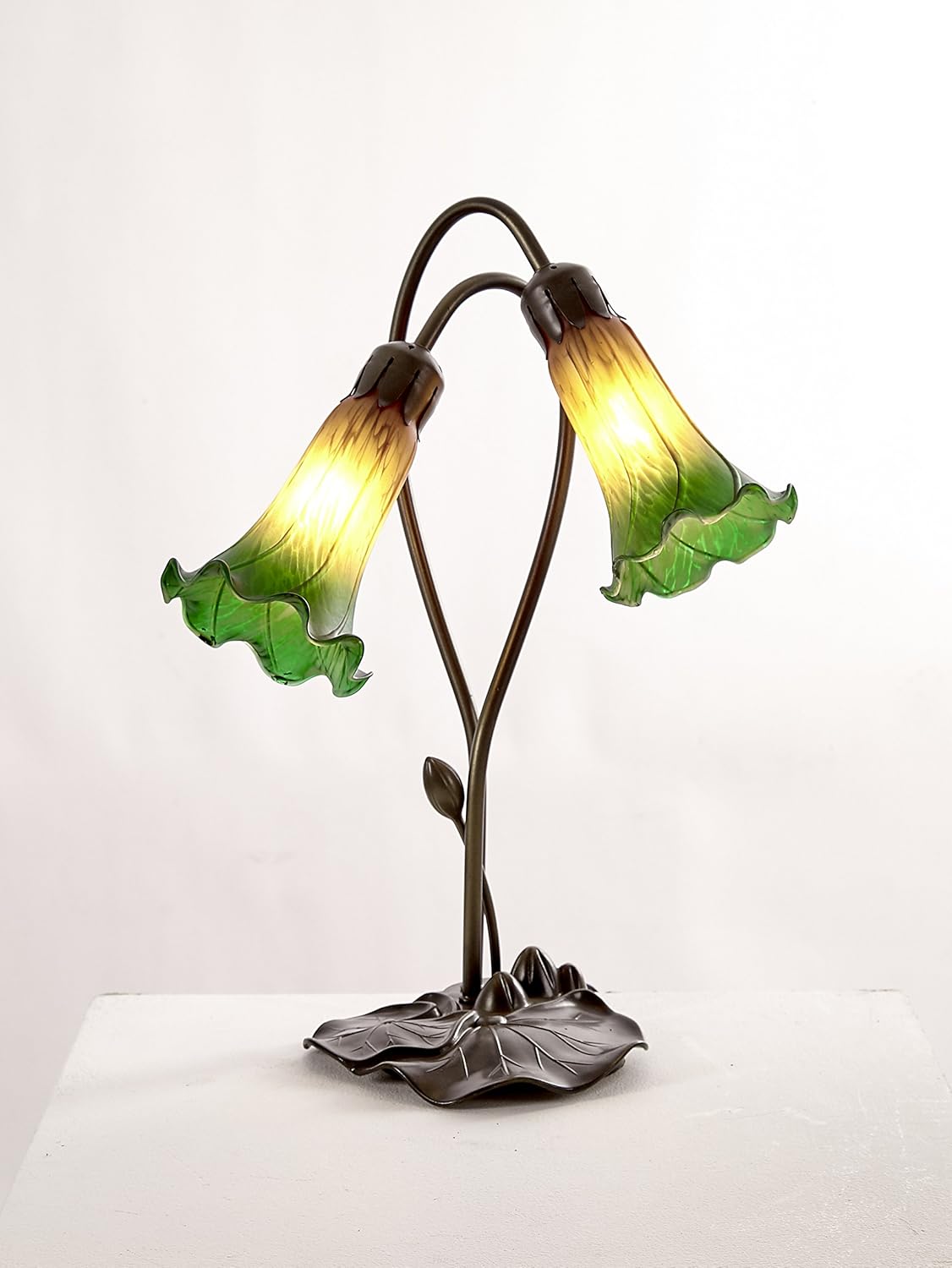 2 Light Lily Table Lamp Complete with Glass (Amber Green) BigaMart