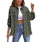 Oulivey Womens Ripped Distressed Denim Jacket Tops Oversized Casual Long Sleeve Basic Jean Jacket Coats