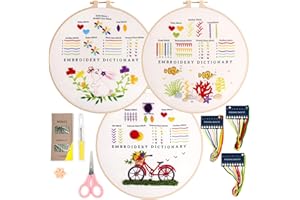 ZWZRAFT 3 Sets Learn to Embroider Kit - Easy Embroidery Kit for Beginners Adults, Embroidery Starter Kit with Patterns, Needles, Ajustable Hoop, Instructions