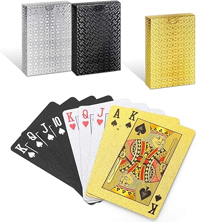 Amazon Tihic トランプ 格子縞 ブラック ゴールド シルバー 3色 防水 フレックスカードセット 洗える 精巧な金箔 ギフト マジック カードゲーム パーティーなど用 カードゲーム トランプ おもちゃ
