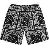 LEEYUSEN Men's Paisley Shorts Drawstring Bandana Print Casual Workout Athletic Basketball Beach Boxing Summer Shorts
