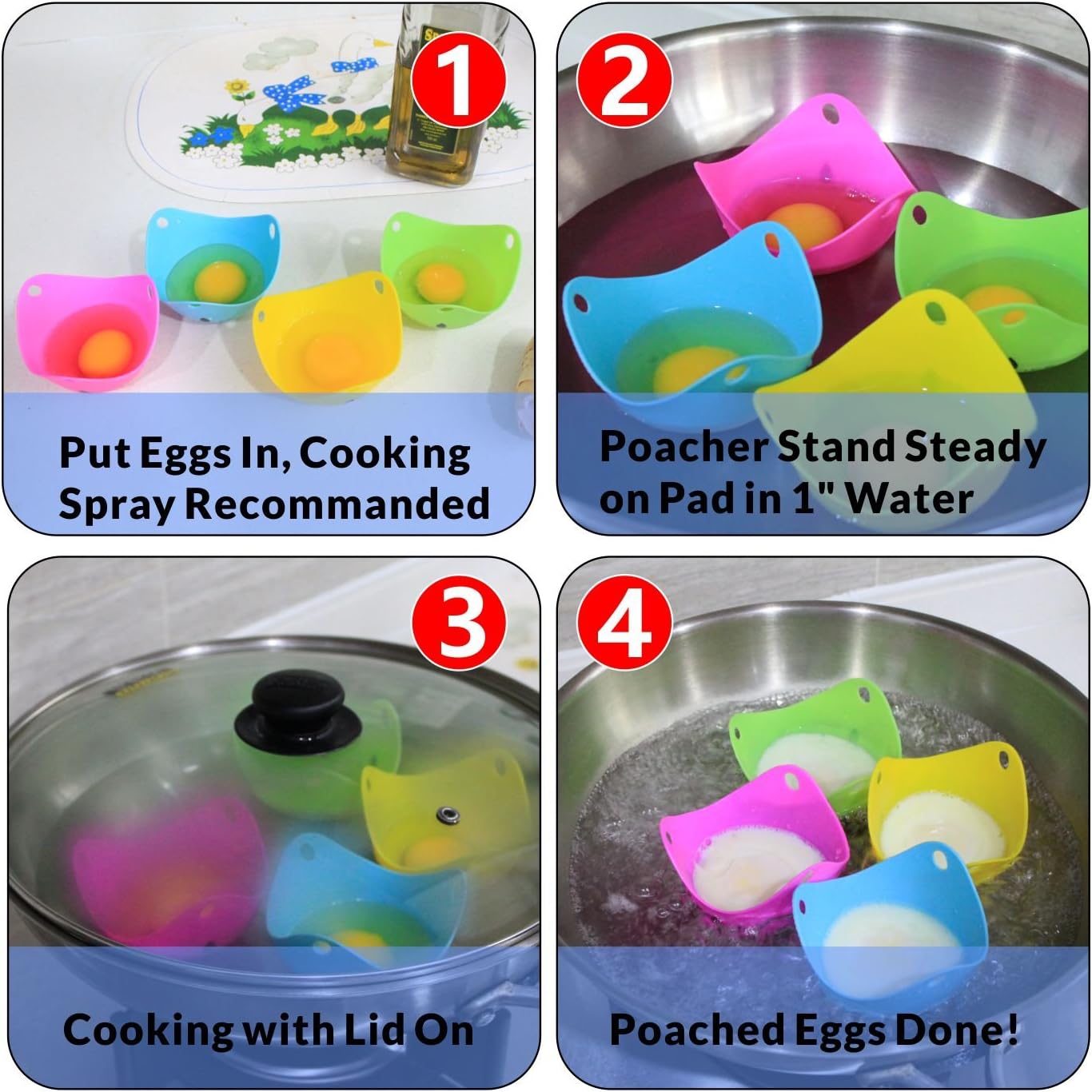 Egg Poacher – COZILIFE Silicone Egg Poaching Cups with Ring Standers, For Microwave or Stovetop Egg Cooking, Kraft Box Packing, BPA Free, Pack of 4: Kitchen & Dining