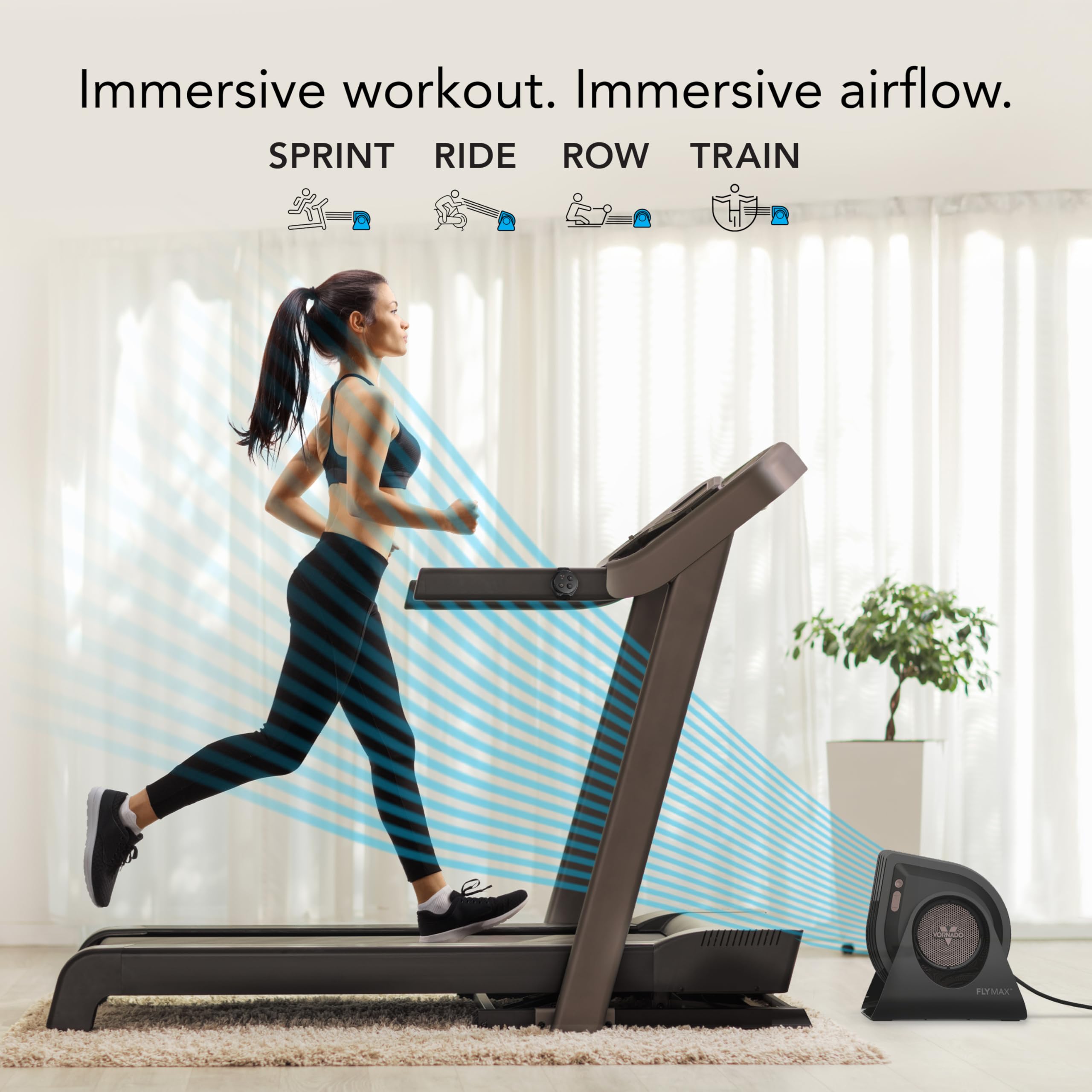 Vornado FLY MAX High Velocity Fitness Floor Fan, Omnidirectional Remote with Equipment Straps, 4 Speed Settings, Adjustable Tilt, Whole Room Circulation, Powerful Fan for Training Sessions, Black