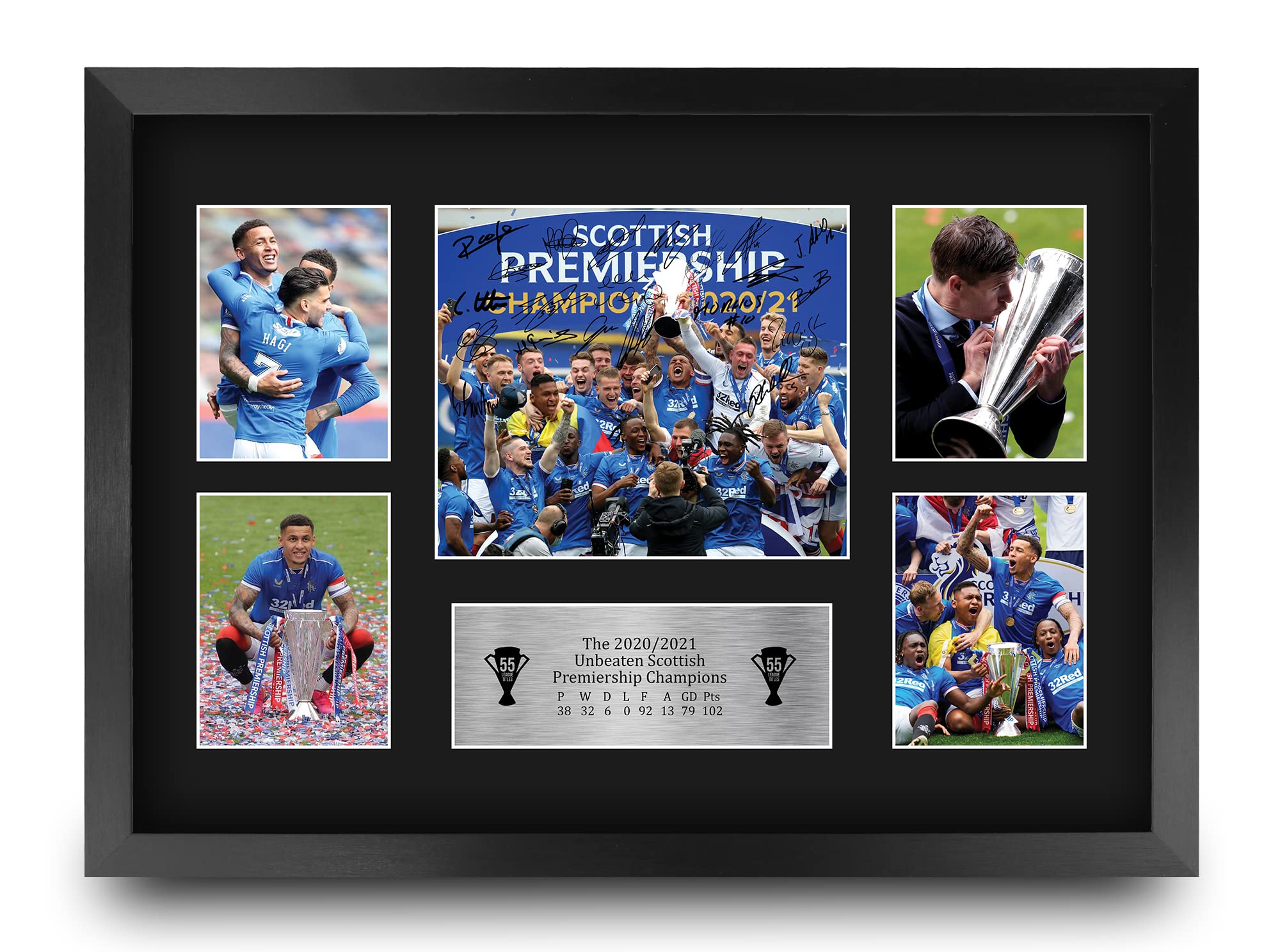 HWC Trading A3 FR Glasgow Rangers 55th Time Scottish Champions Display Signed Gift FRAMED A3 Printed Autograph Football Gifts Print Photo Picture Display
