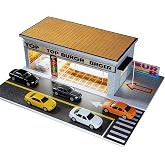 1/64 Model Car Display Shop Case for Adults, Premium in-House-Design Scale Diecast Parking Garage for Toy Cars, Toys Car Garage, Scenic Diorama Display Car Park with ith LED Lamps (Berger Shop)