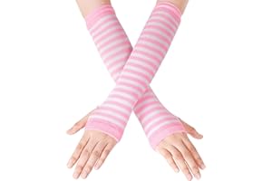 Nydotd Fingerless Long Sleeve Mittens Gloves Y2K Kawaii japanese harajuku Gothic Punk Knitted Striped Arm Warmer for Women