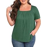 TIANZHU Plus Size Tops for Women Summer Shirts Short Sleeve Tunics Casual Square Neck Blouses 2024